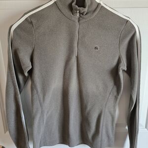 Bogner Nataly 1/4 Zip Baselayer, Sz S, Gry/Wht, NWT, w/ Swarovski Crystal Accent